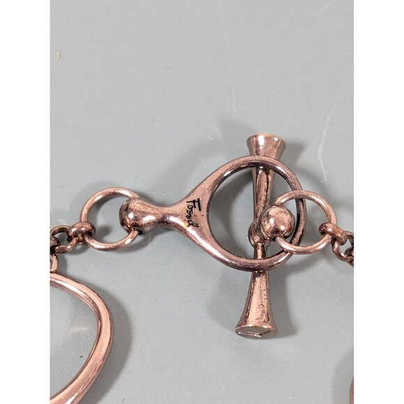 Fossil Rose Gold Tone Copper Tone Geometric Oval Chain Bracelet 7" - Picture 6 of 7